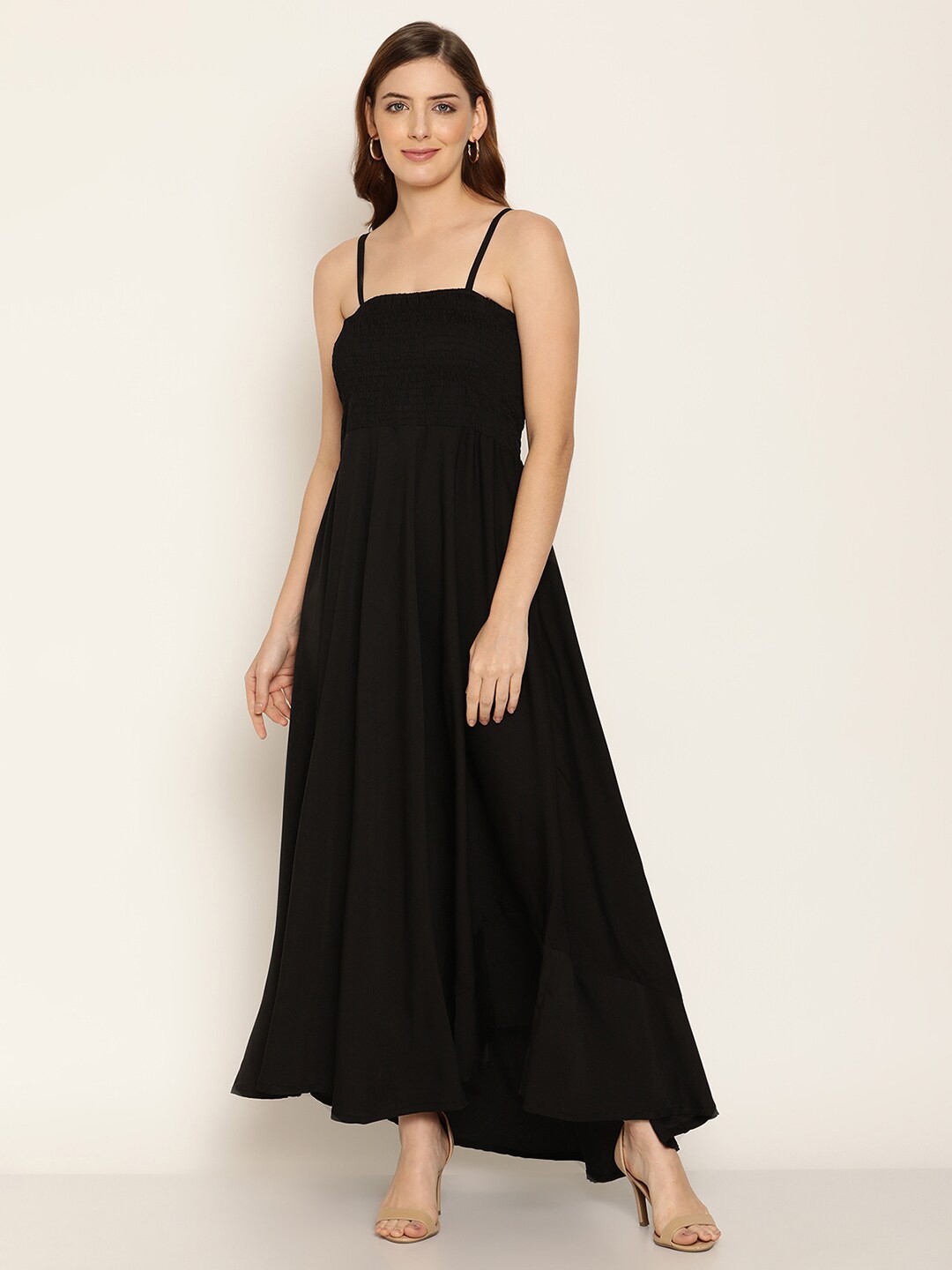 

Aawari Women Black Solid Shoulder Straps Maxi Dress