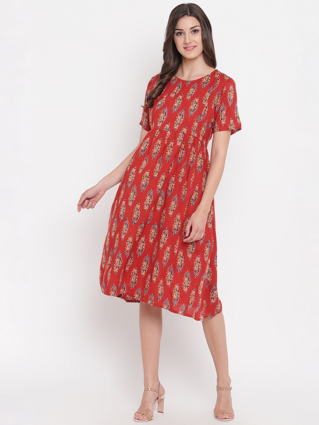 

Aawari Red Floral Print Maxi Longline Top