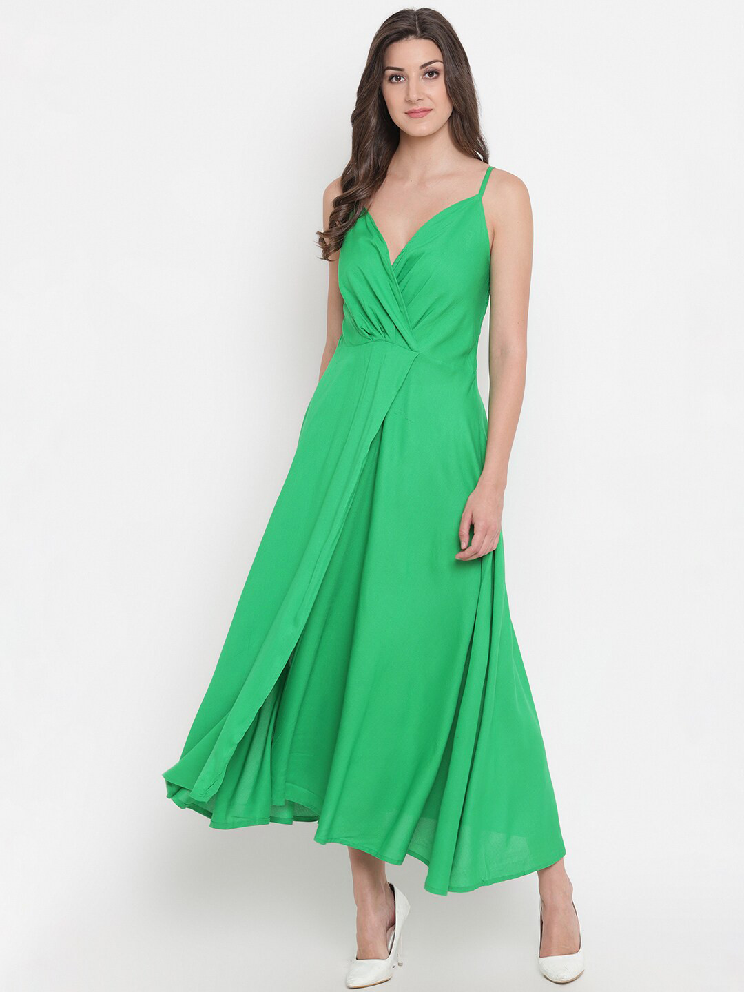 

Aawari Women Green Solid Shoulder Strap Wrap Maxi Dress