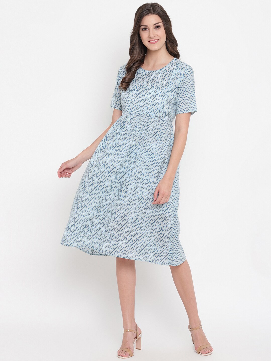 

Aawari Blue Geometric Print Maxi Longline Top