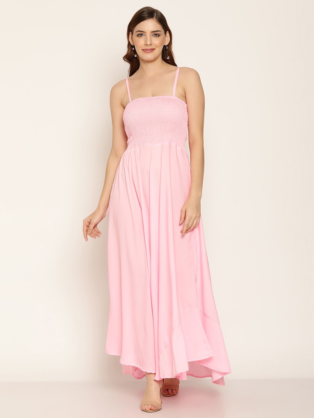 

Aawari Women Pink Solid Shoulder Strap Maxi Dress