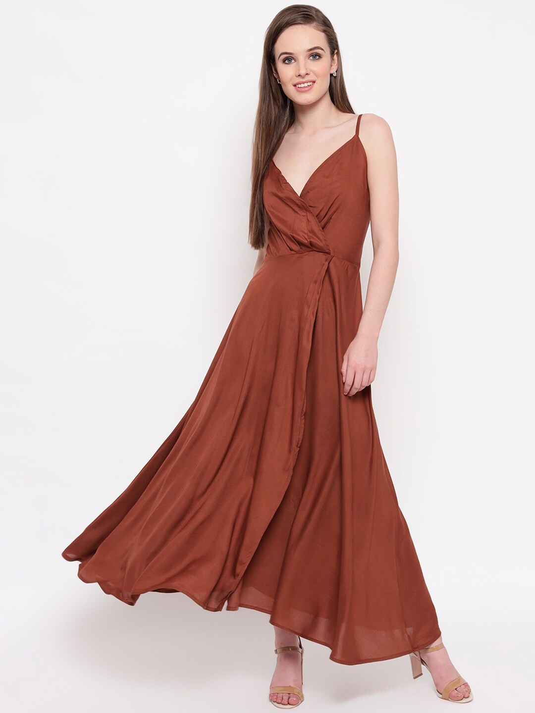 

Aawari Women Coffee Brown Solid Wrap Maxi Dress