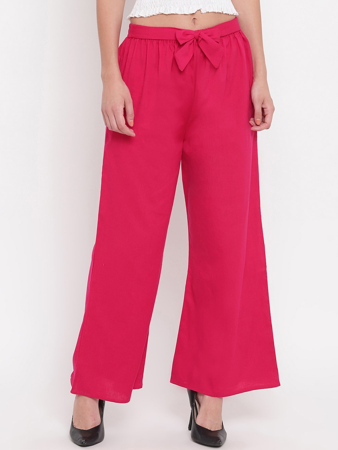 

Aawari Women Pink Solid High-Rise Cotton Trousers