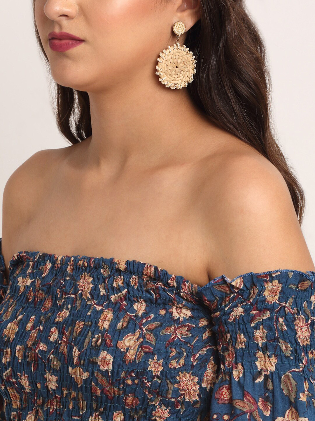 

Aawari Blue Floral Print Off-Shoulder Top