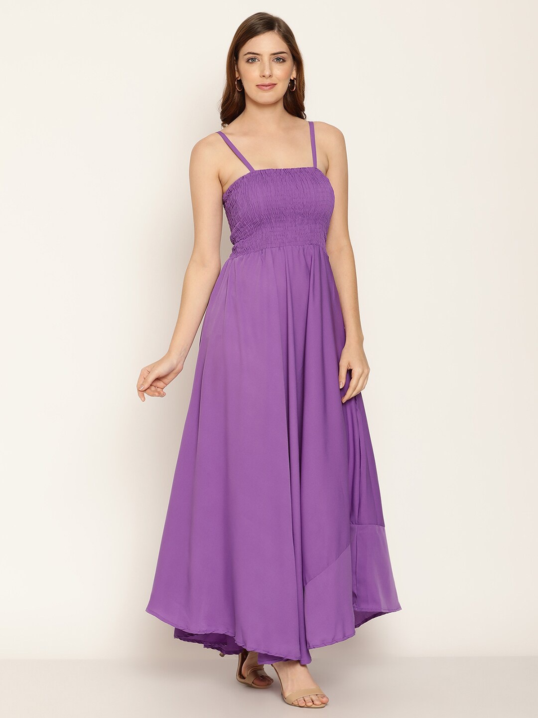 

Aawari Women Purple Solid Shoulder Strap Maxi Dress