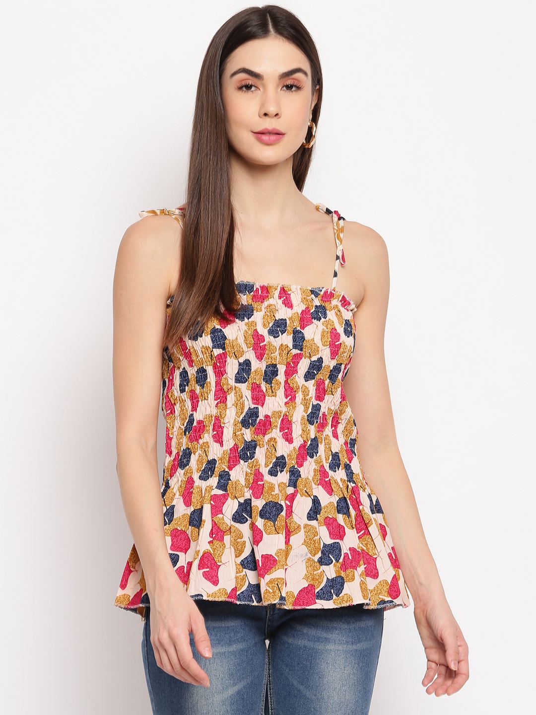 

Aawari Women Multicoloured Floral Print Smocked Top, Multi