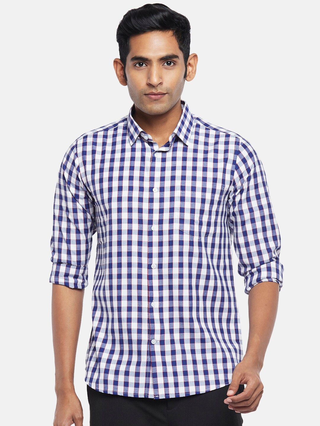 

BYFORD by Pantaloons Men Blue Slim Fit Gingham Checked Formal Shirt