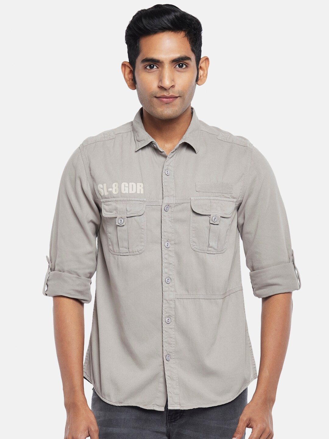 

People Men Grey Solid Slim Fit Casual Shirt