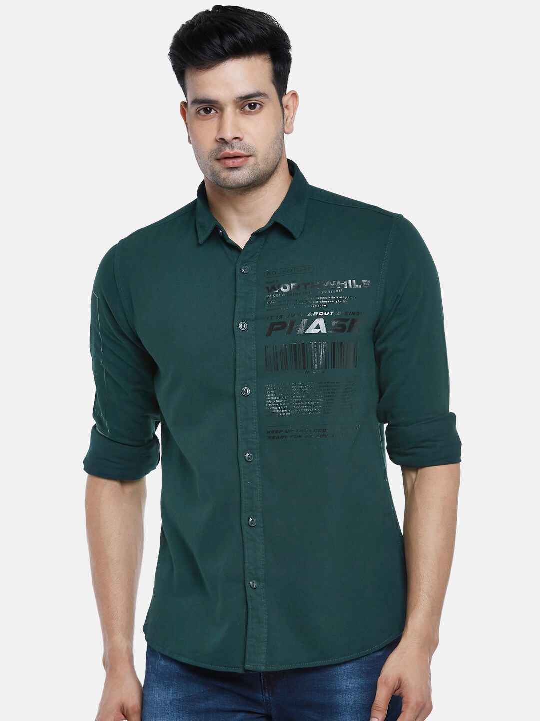 

People Men Green Solid Slim Fit Casual Shirt