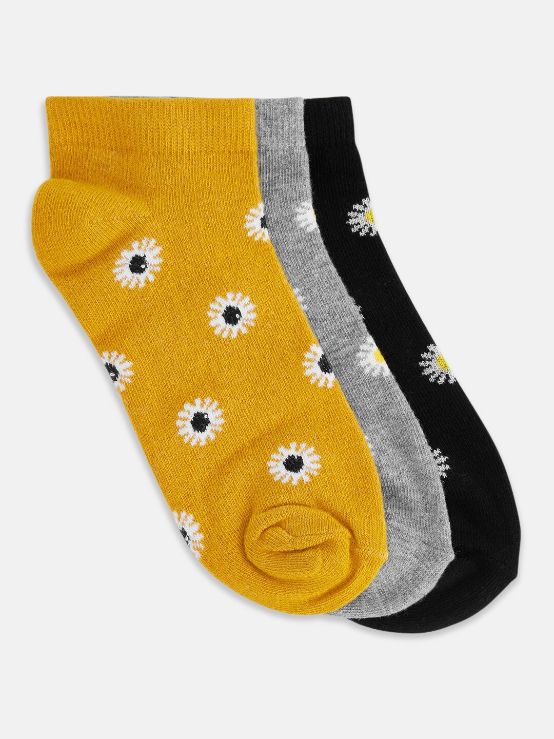 

Honey by Pantaloons Women Pack Of 3 Patterned Cotton Ankle-Length Socks, Black
