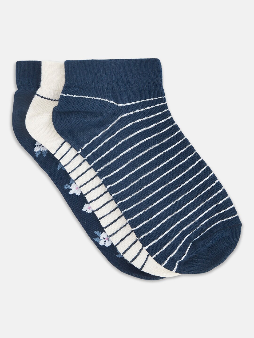

Honey by Pantaloons Women Pack Of 3 Navy Blue Striped Ankle-Length Socks