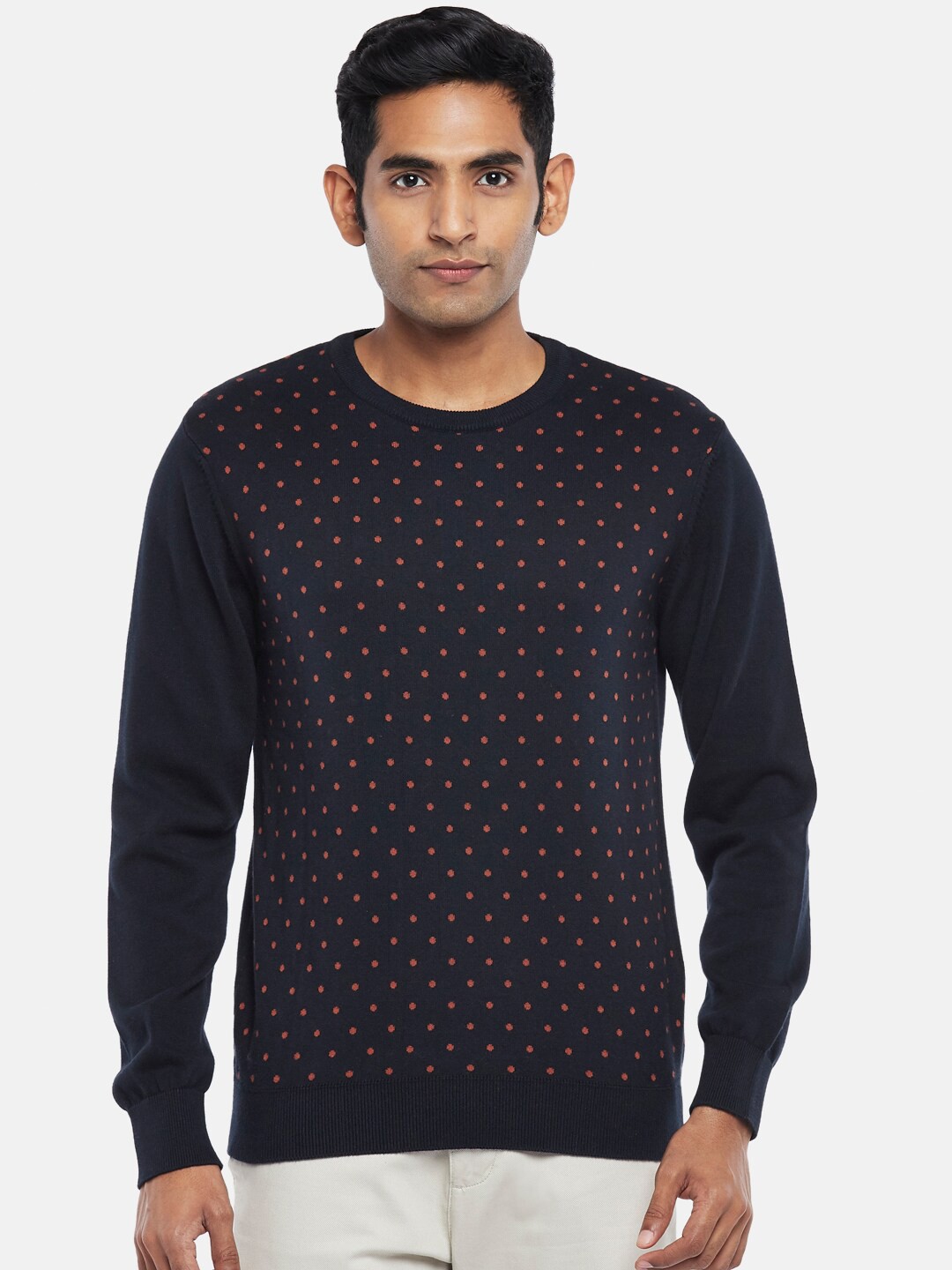 

BYFORD by Pantaloons Men Navy Blue & Pink Printed Pullover