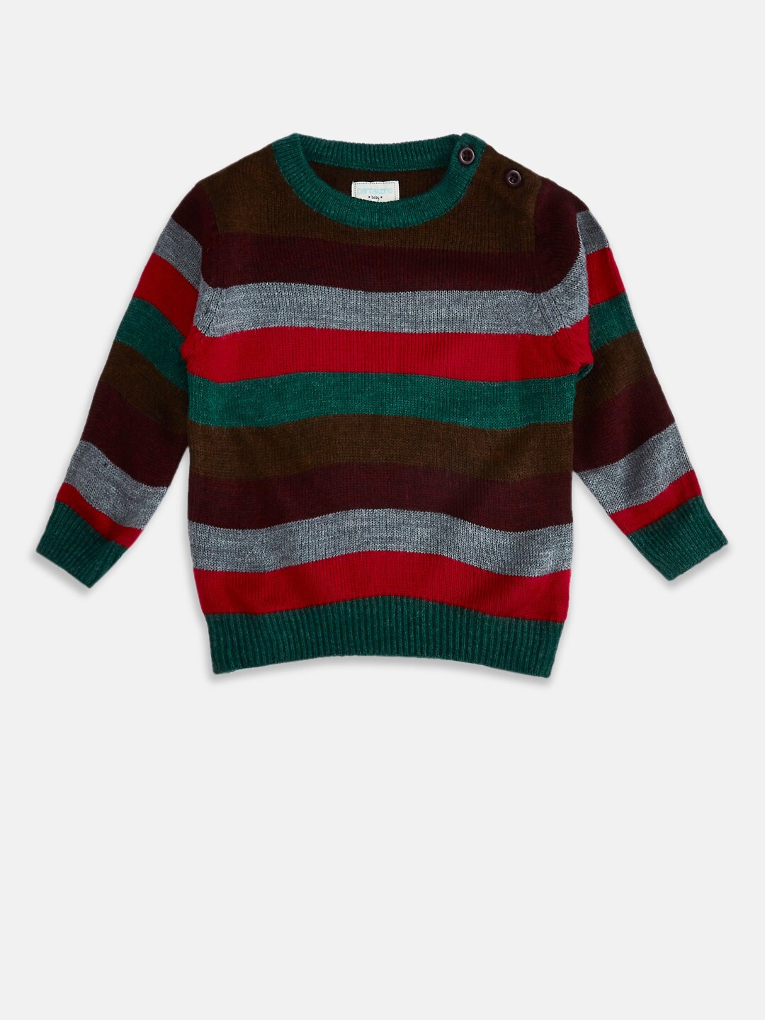 

Pantaloons Baby Boys Red & Green Striped Pullover