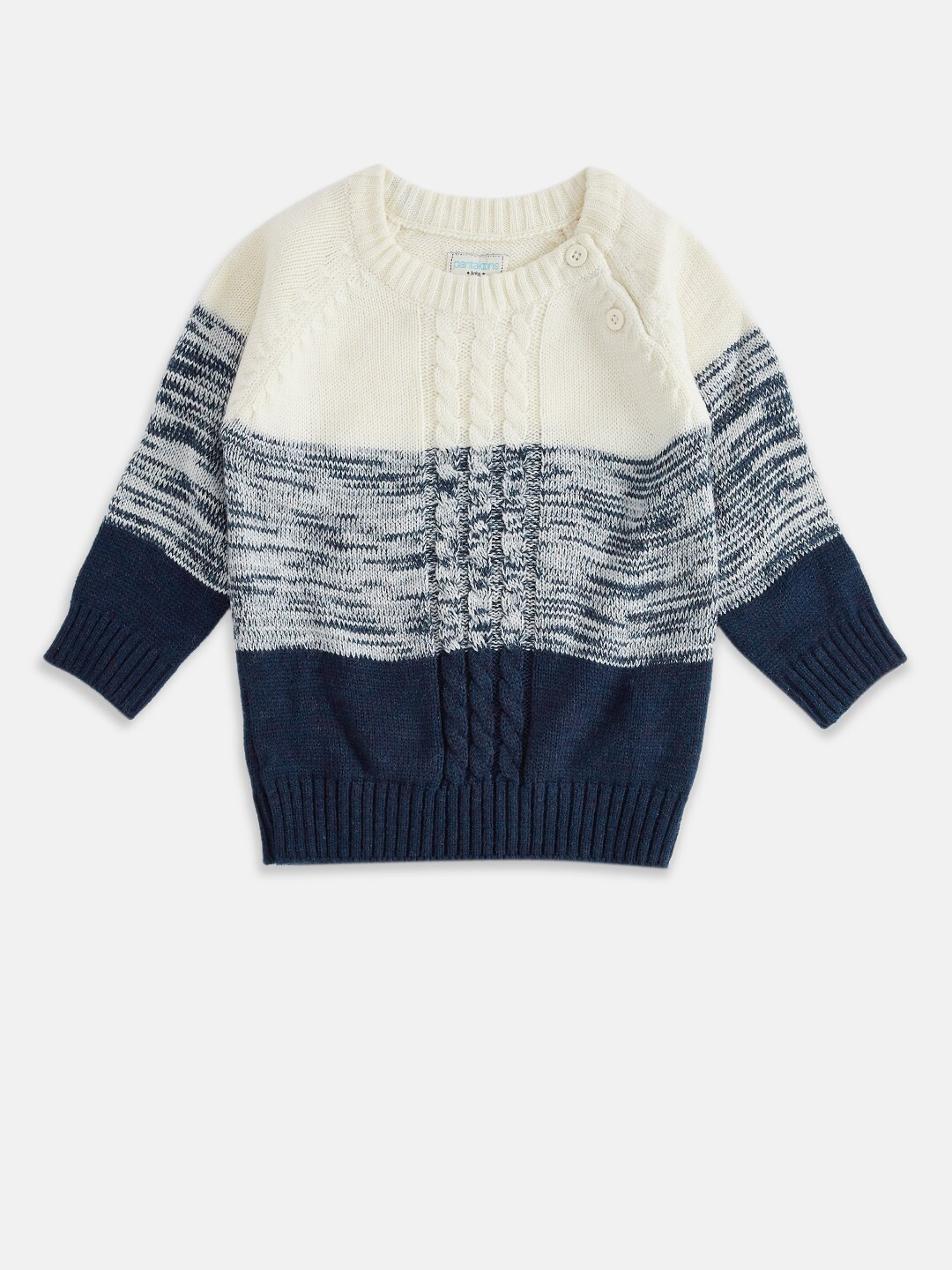 

Pantaloons Baby Boys White & Blue Colourblocked Pullover