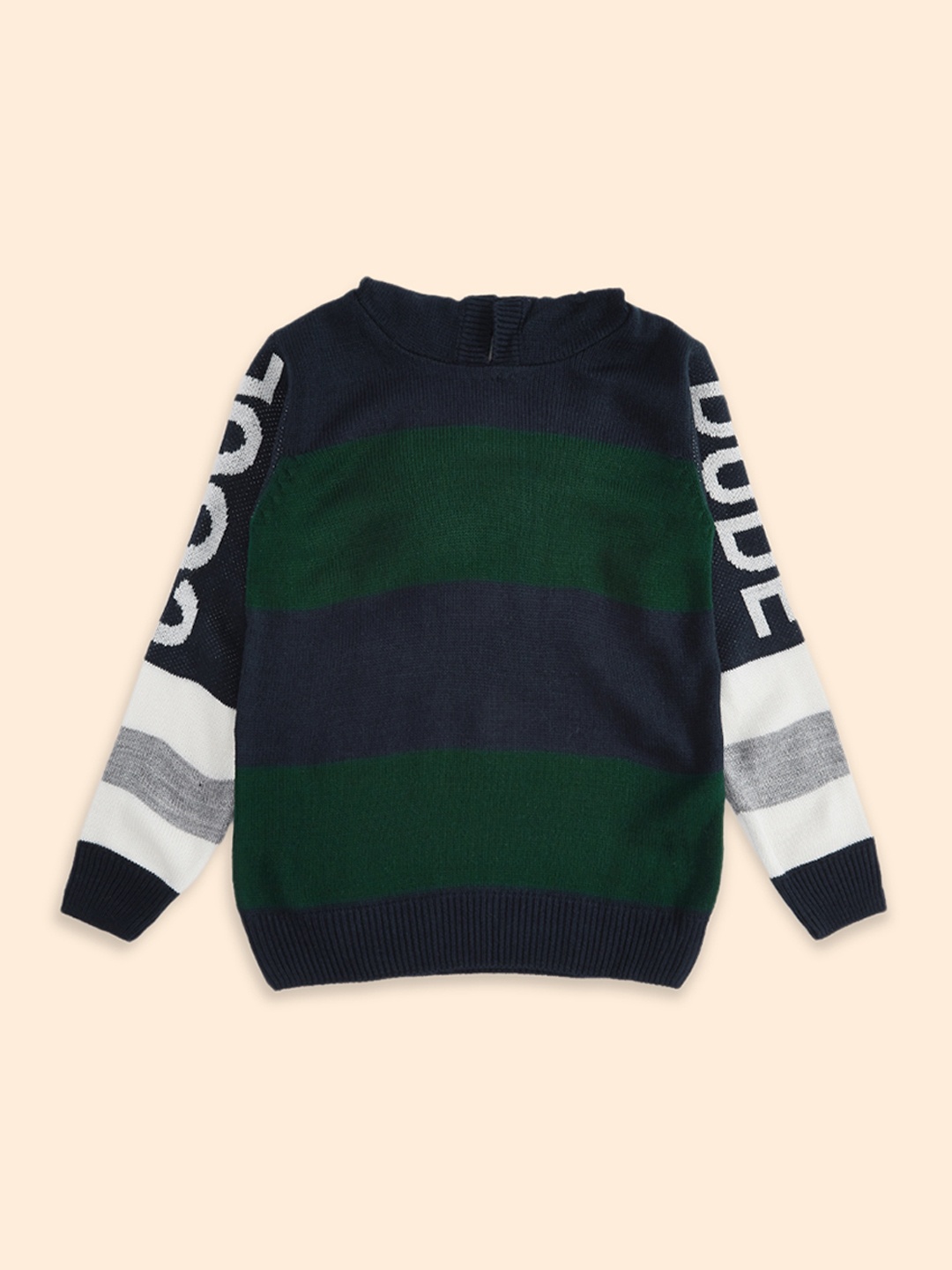 

Pantaloons Junior Boys Navy Blue & Green Colourblocked Hooded Pullover Sweater