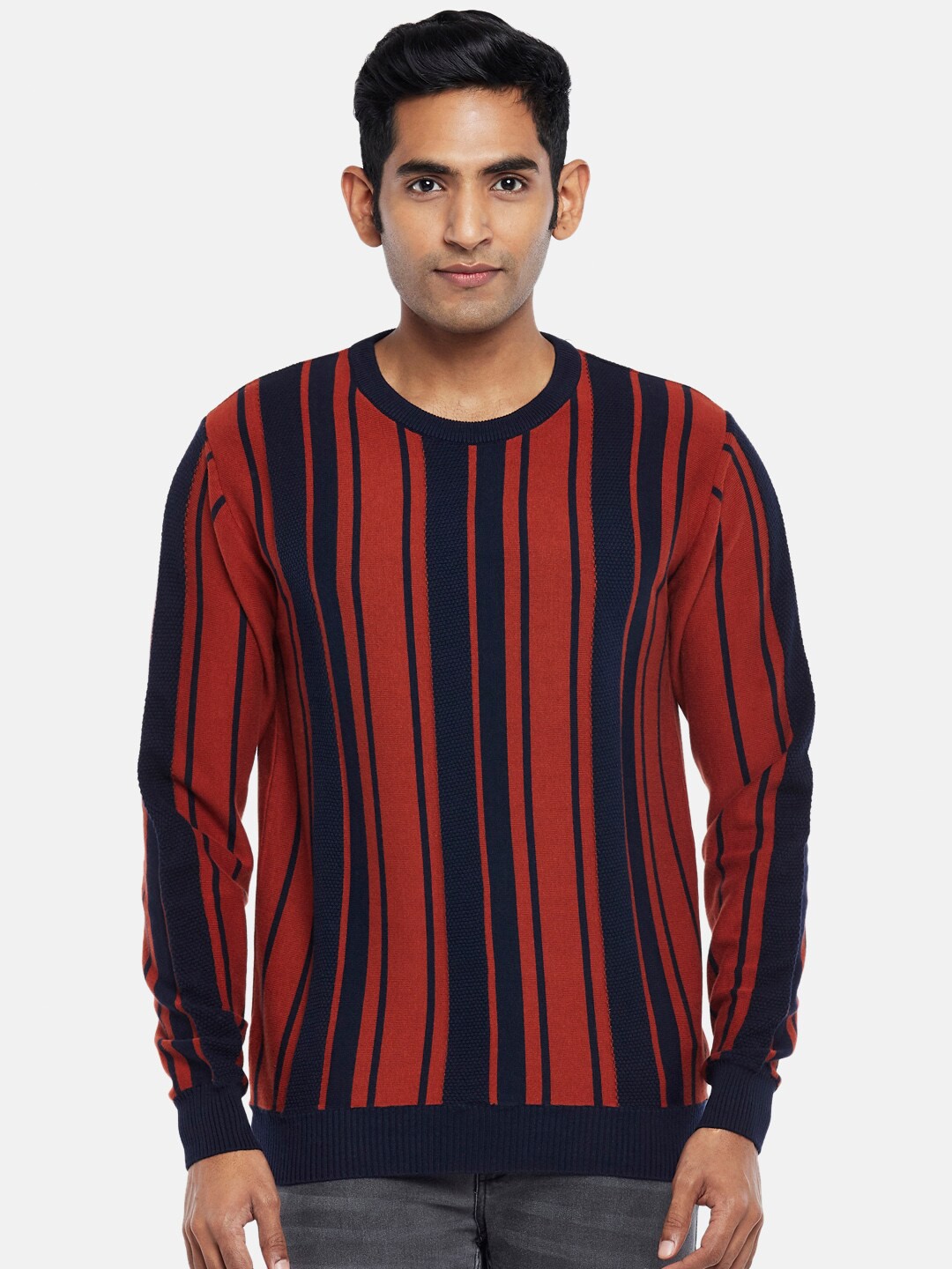 

People Men Rust & Black Striped Pullover