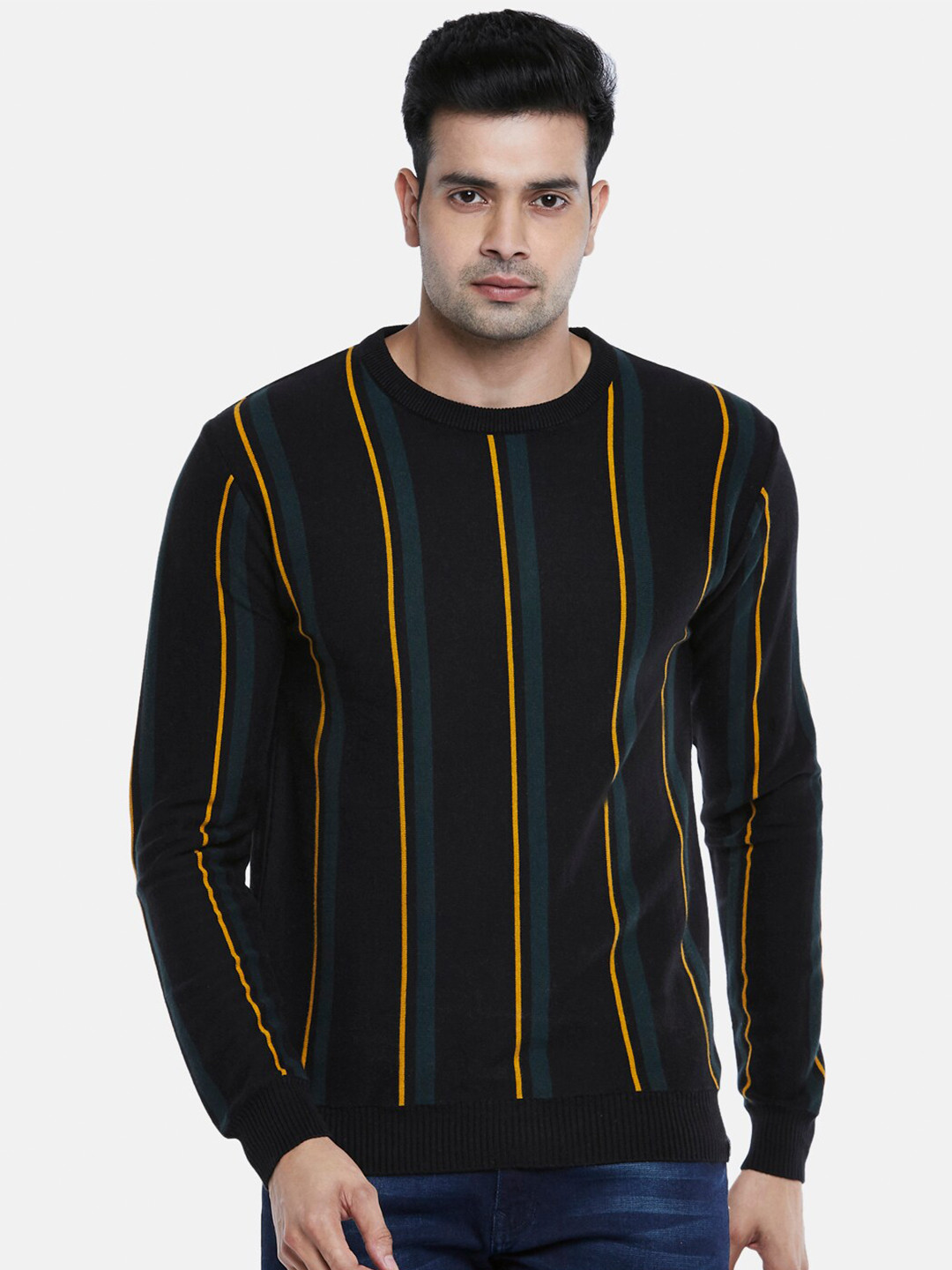 

People Men Black & Teal Striped Pullover