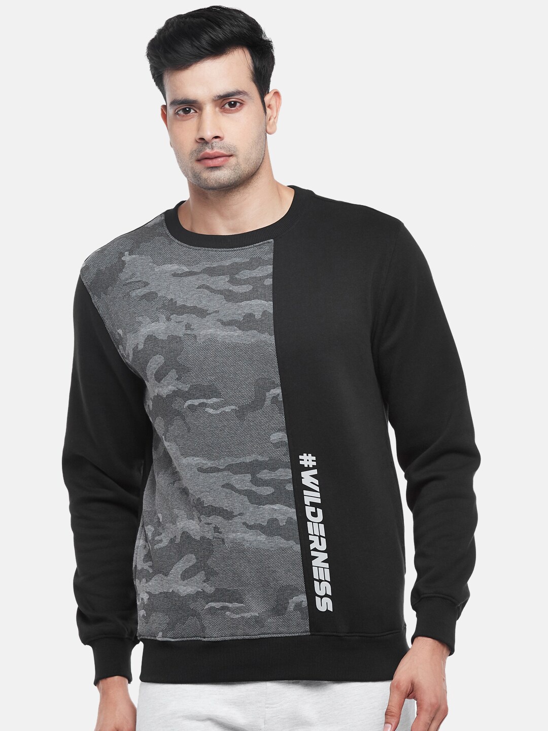 

Ajile by Pantaloons Men Black & Grey Camouflage Printed Sweatshirt
