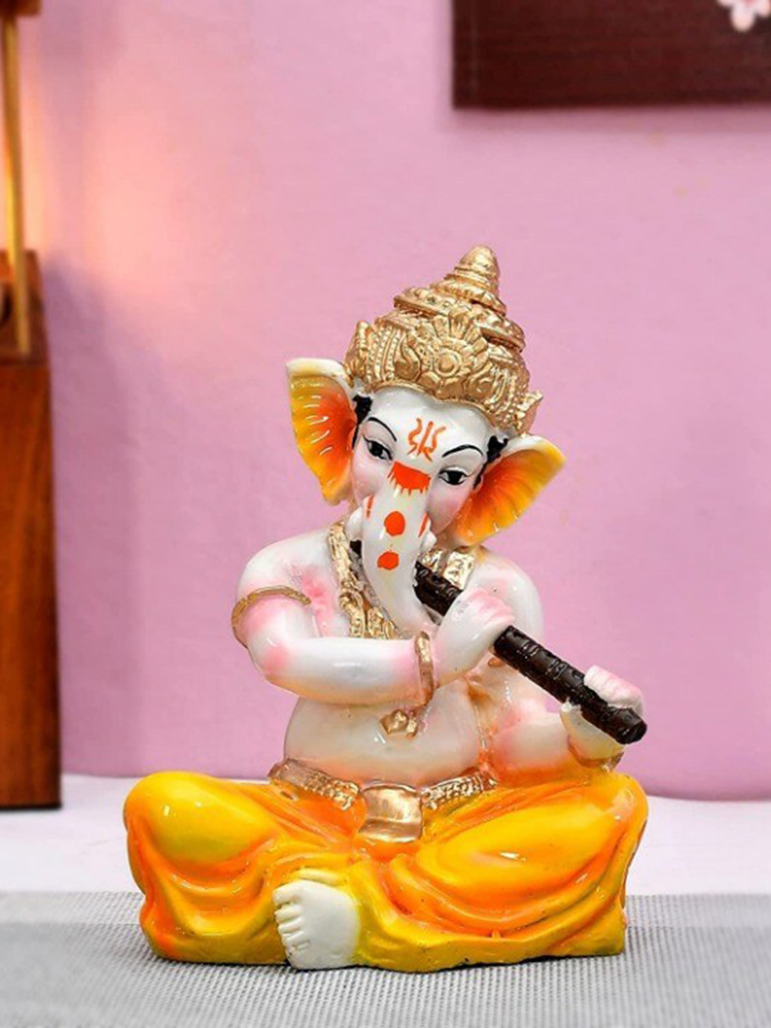 

Perpetual Multicolored Handcrafted Polyresin Eco Friendly Set of 4 Musical Ganpati Idol, Multi
