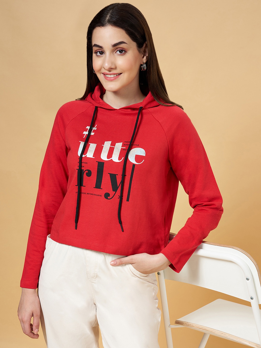 

Honey by Pantaloons Women Red Printed Hooded Sweatshirt