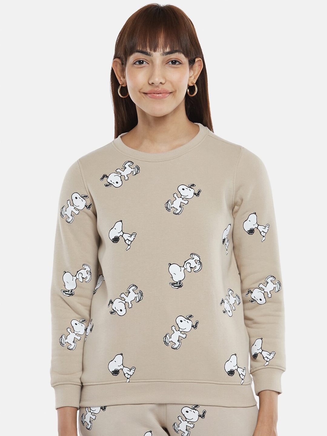 

Honey by Pantaloons Women Beige Snoopy Printed Sweatshirt