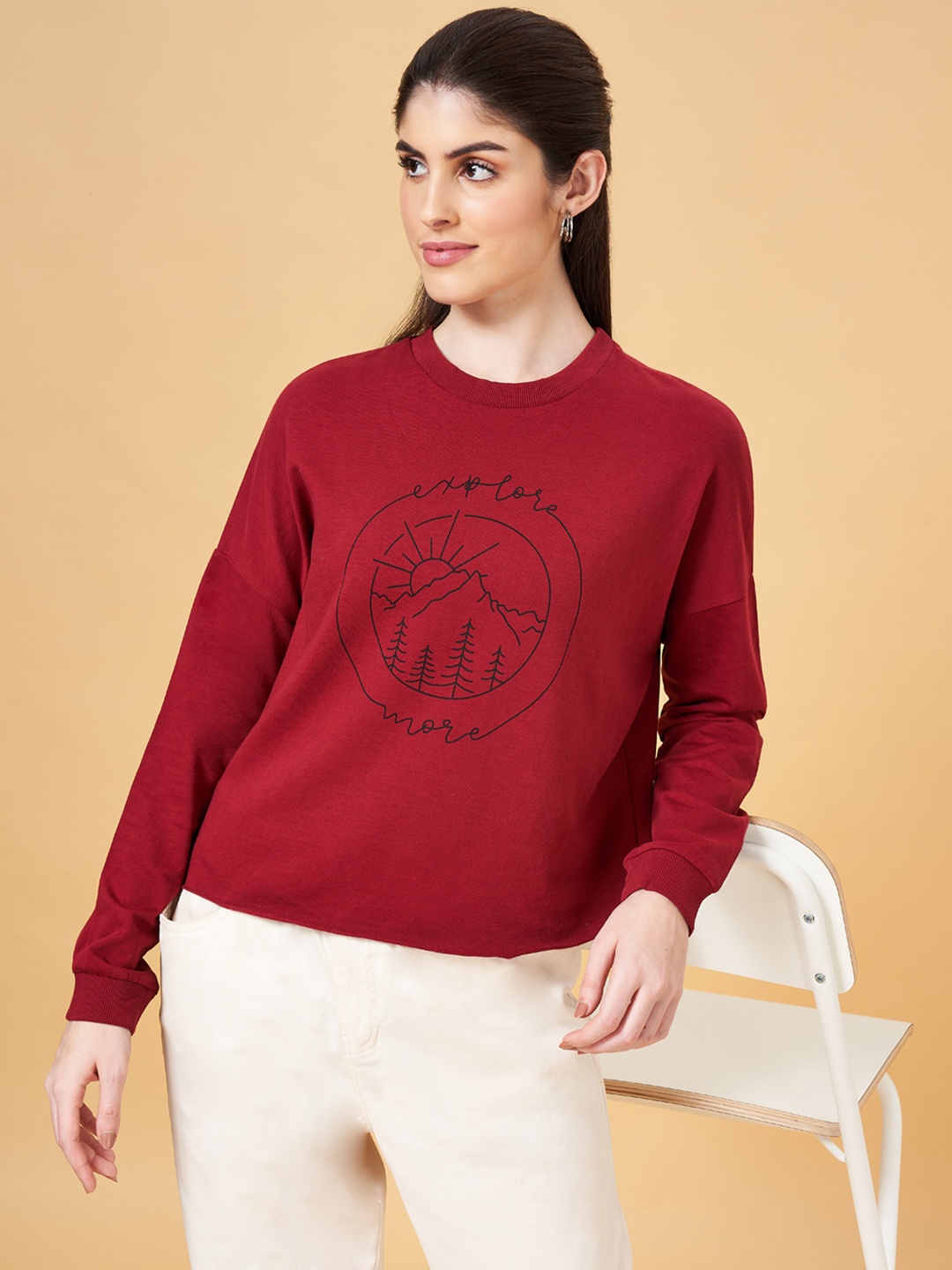 

Honey by Pantaloons Women Maroon Printed Sweatshirt