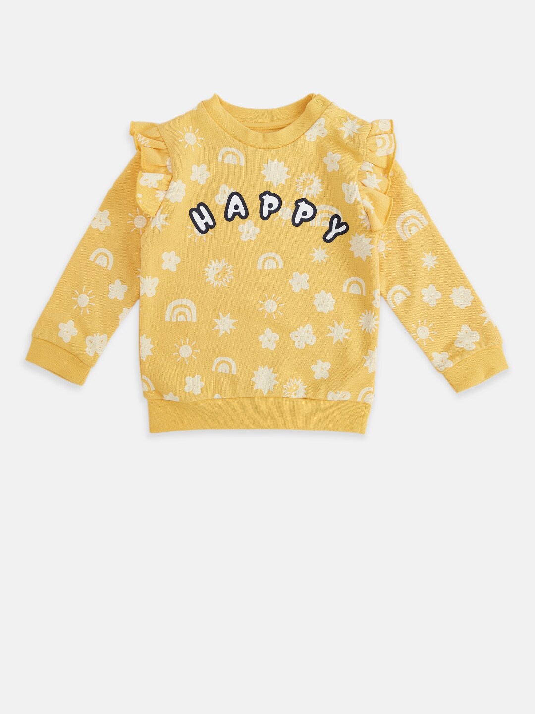 

Pantaloons Baby Girls Conversational Printed Long Sleeves Cotton Pullover Sweatshirt, Mustard