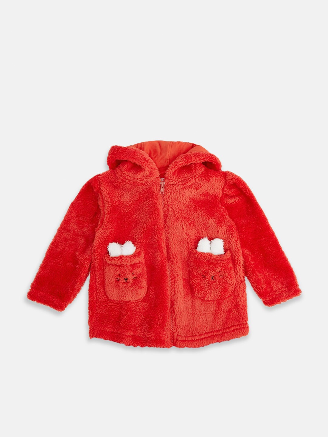 

Pantaloons Baby Girls Hooded Long Sleeves Front Zip Cotton Sweatshirt, Red