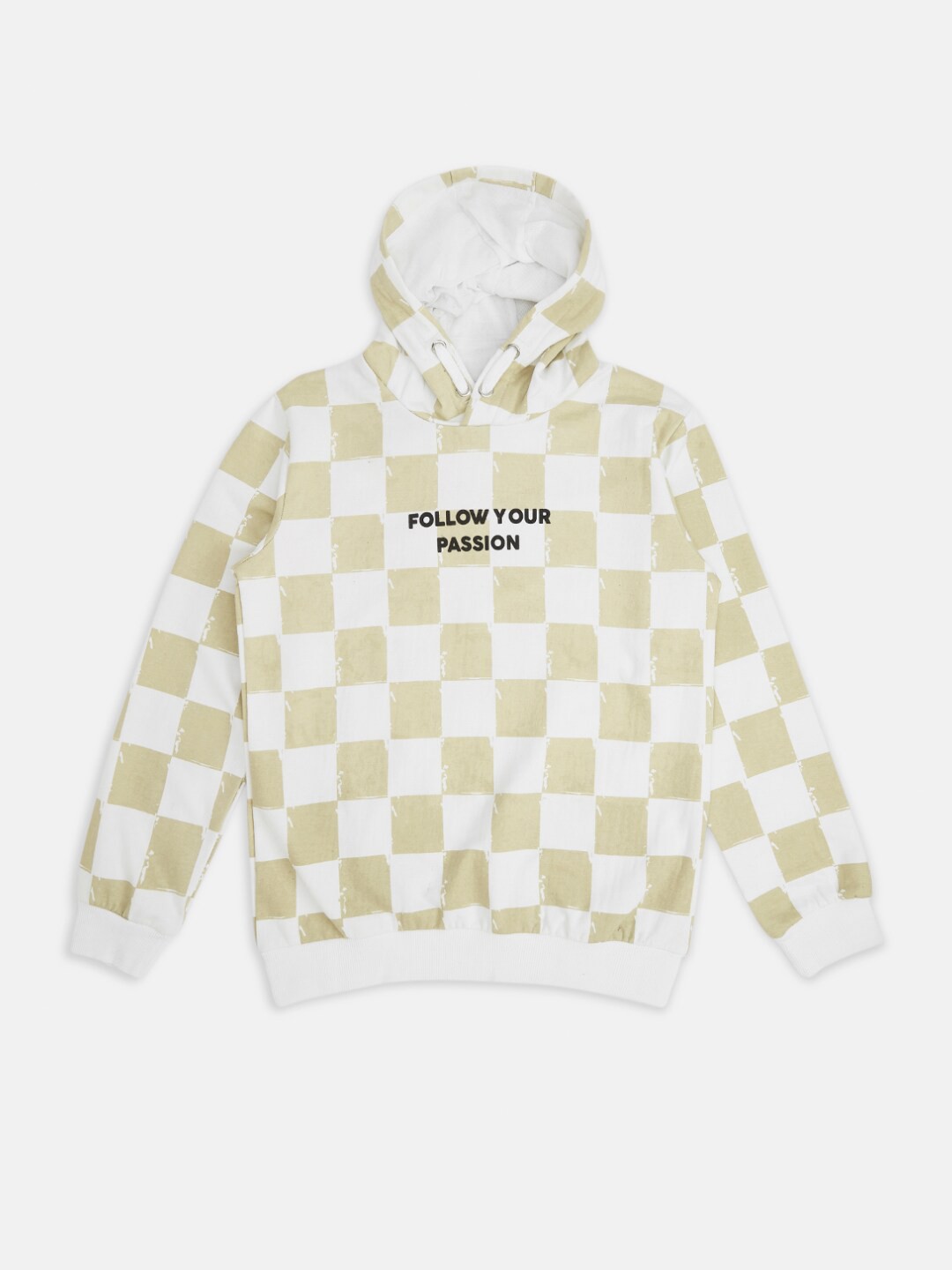 

Pantaloons Junior Boys White & Beige Checked Hooded Sweatshirt
