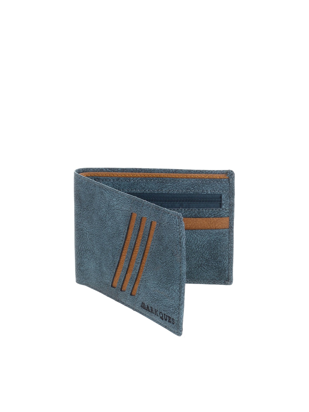 

MARKQUES Men Printed Leather Two Fold Wallet with SIM Card Holder, Blue