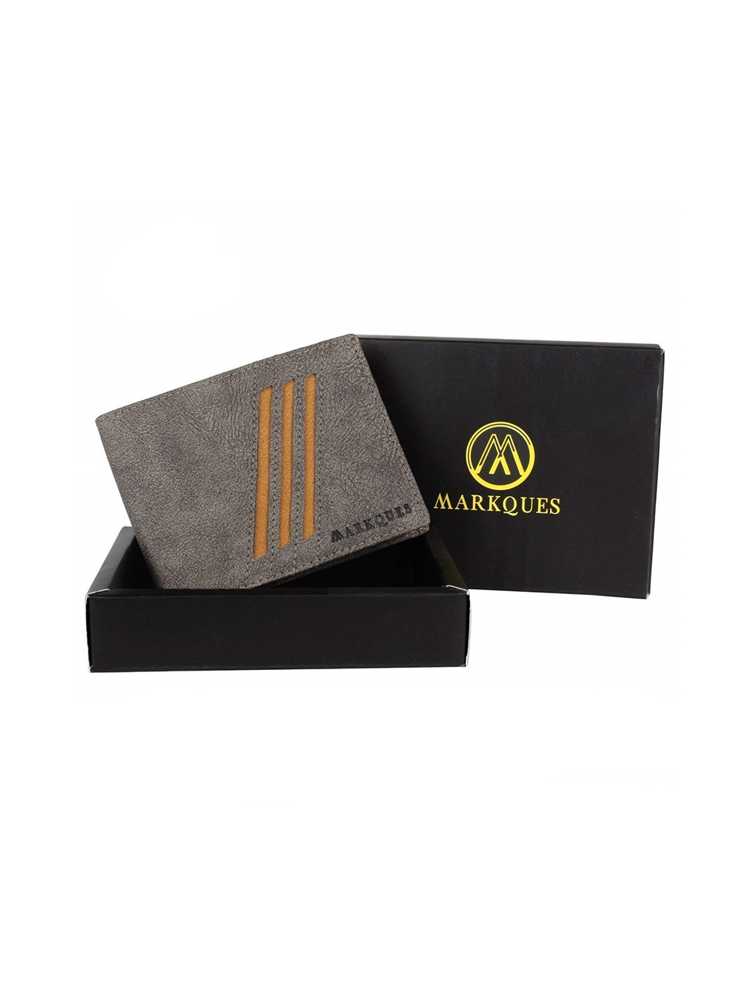 

MARKQUES Men Striped Leather Two Fold Wallet with SIM Card Holder, Grey