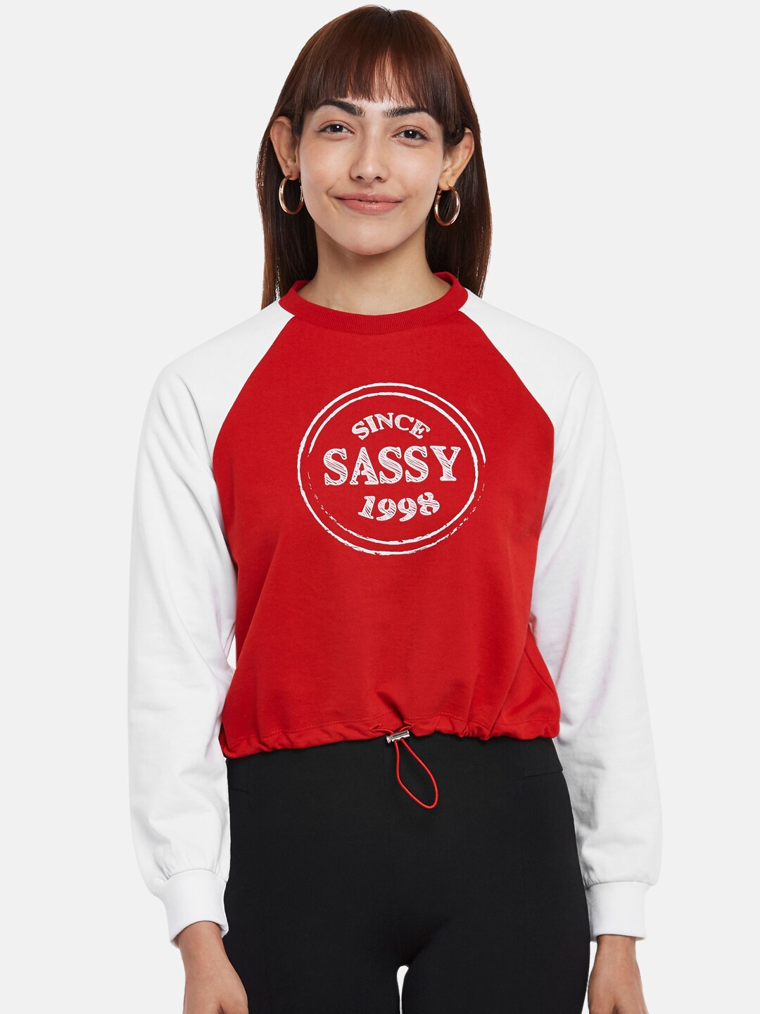 

People Women Red &White Printed Sweatshirt