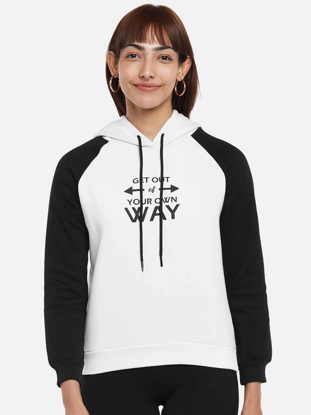 

People Women White & Black Printed Sweatshirt