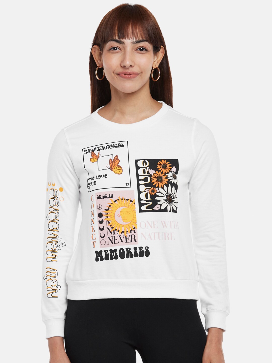 

People Women White Printed Sweatshirt