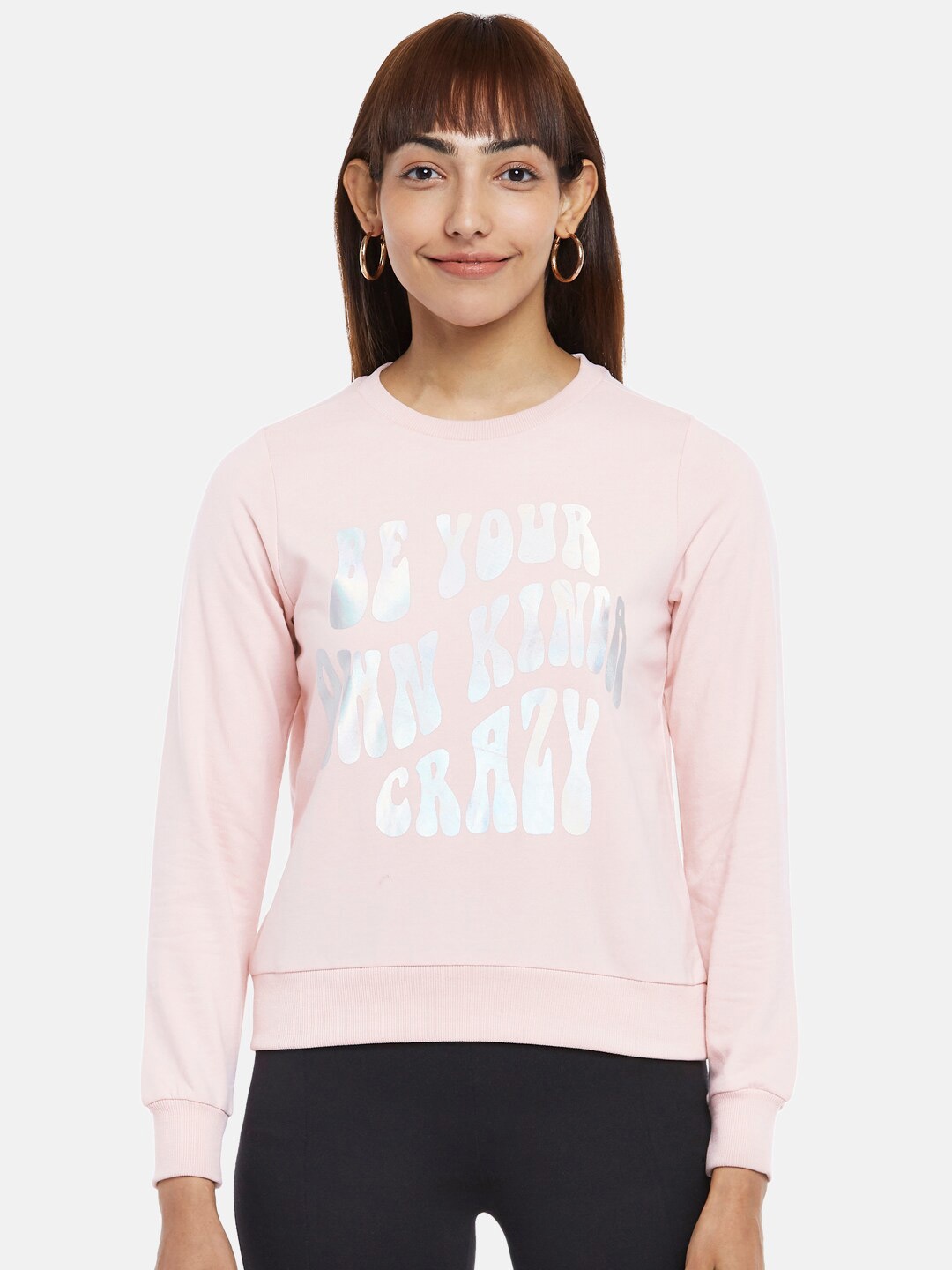 

People Women Pink Printed Sweatshirt