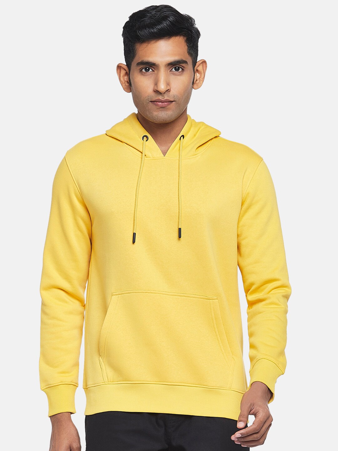 

Urban Ranger by pantaloons Men Hooded Long Sleeves Kangaroo Pocket Cotton Sweatshirt, Yellow
