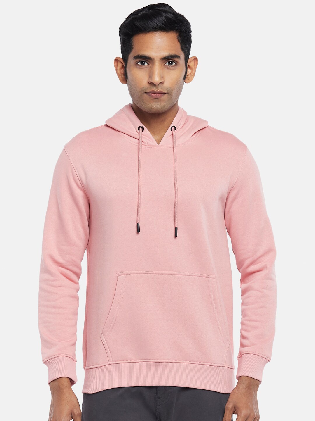 

Urban Ranger by pantaloons Men Hooded Long Sleeves Kangaroo Pocket Cotton Sweatshirt, Pink