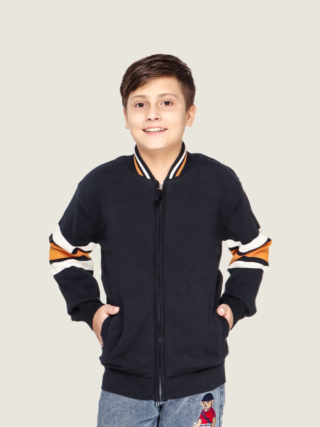 

LASNAK Boys Navy Blue & White Striped Cardigan