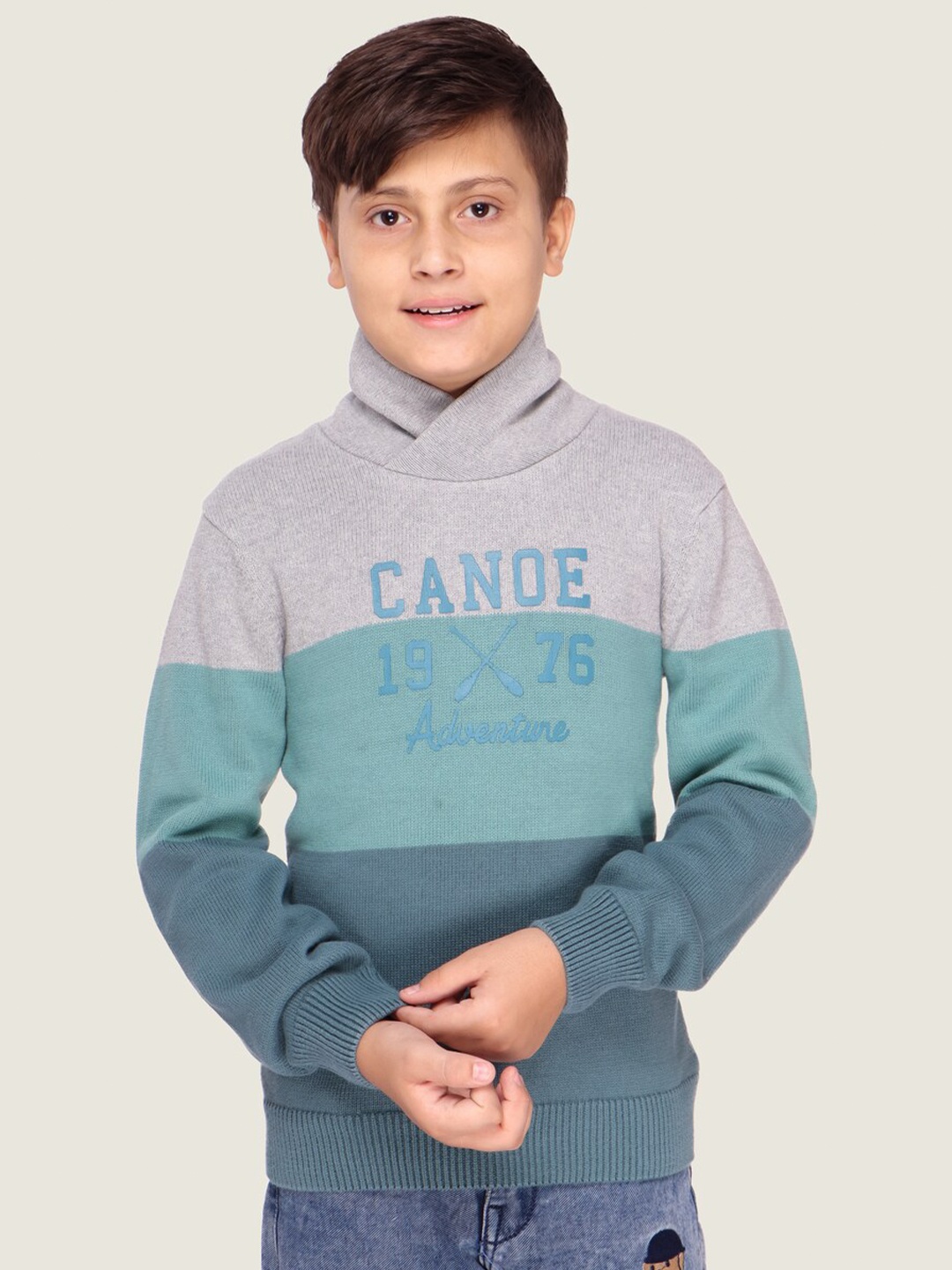 

LASNAK Boys Grey & Blue Colourblocked Cotton Pullover Sweater