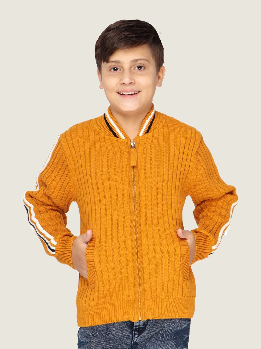 

LASNAK Boys Mustard Ribbed Cotton Sweater