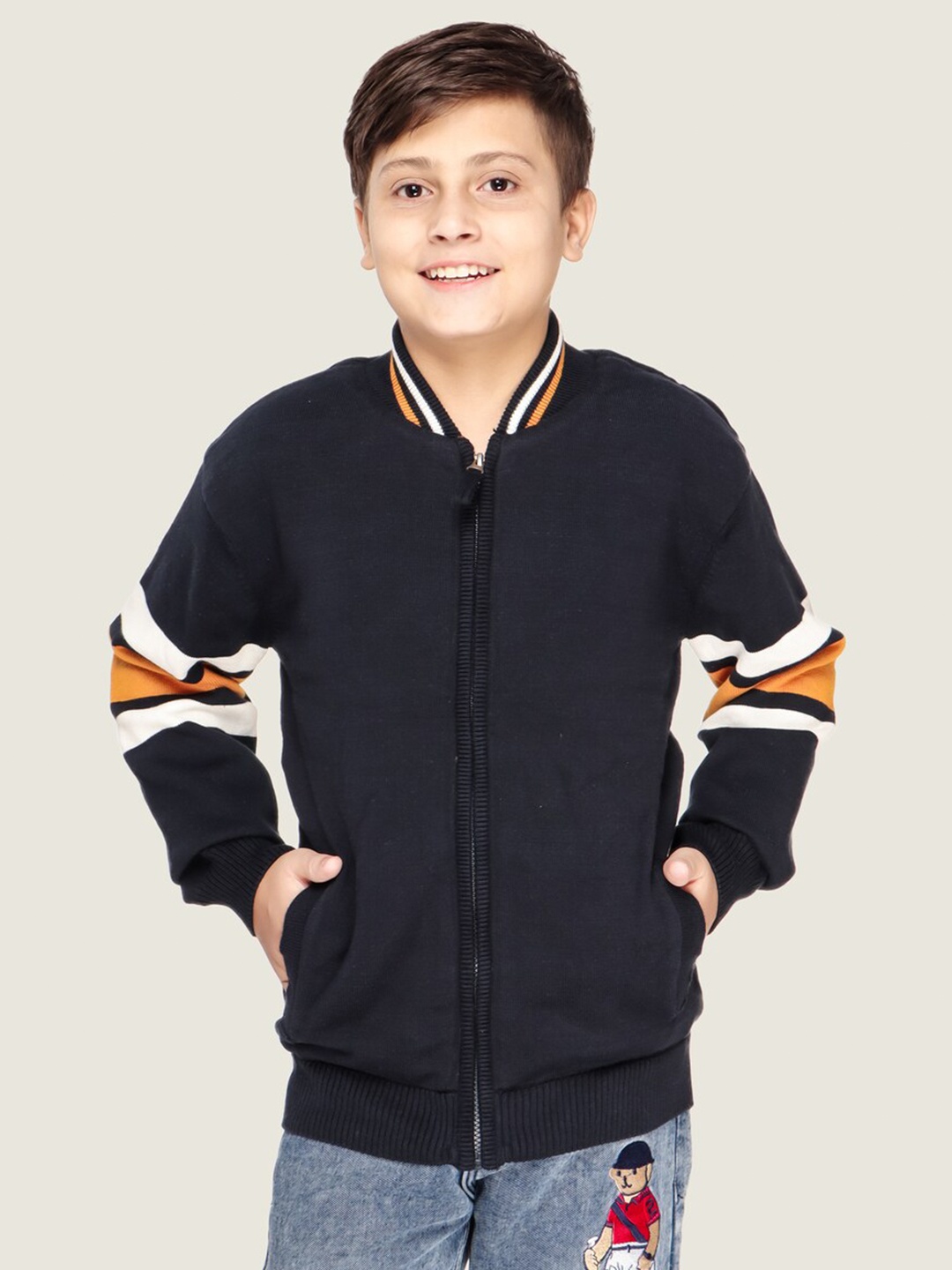 

LASNAK Boys Navy Blue & White Cotton Sweater