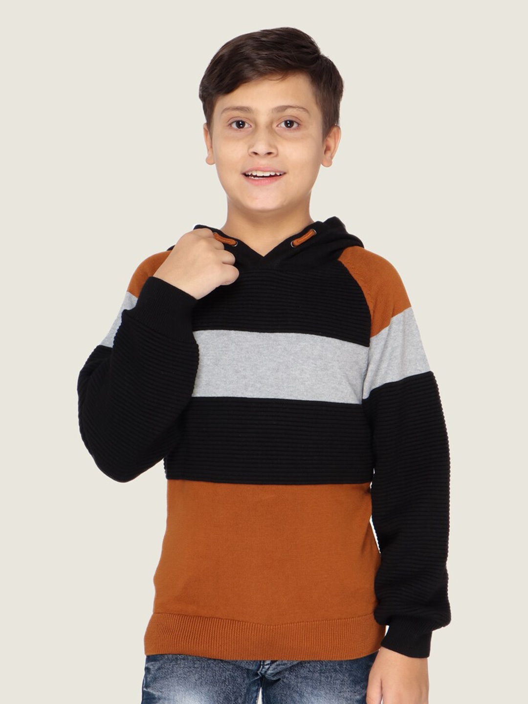 

LASNAK Boys Mustard & Grey Colourblocked Cotton Pullover Sweater