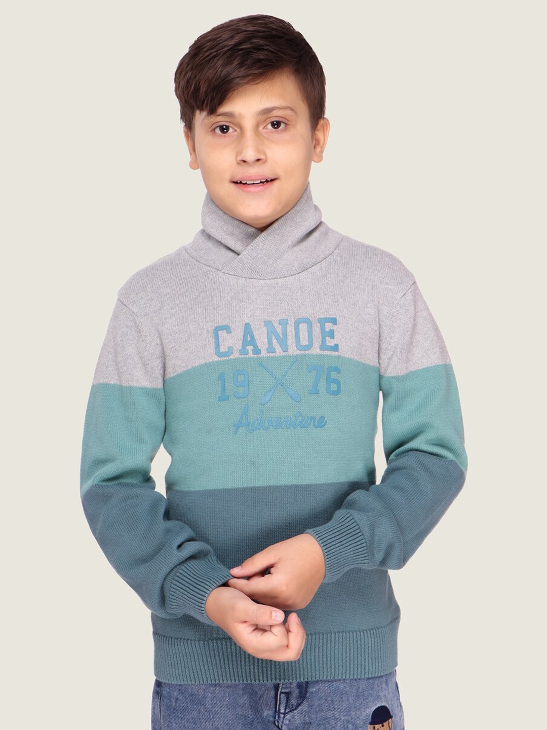 

LASNAK Boys Grey & Blue Colourblocked Cotton Pullover Sweater