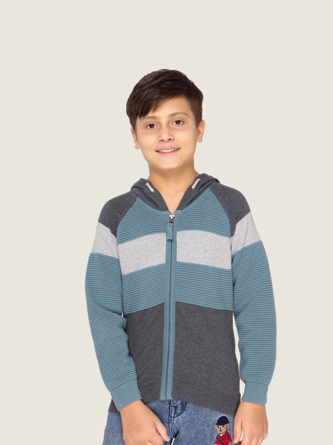 

LASNAK Boys Grey & Blue Striped Cotton Pullover Sweater