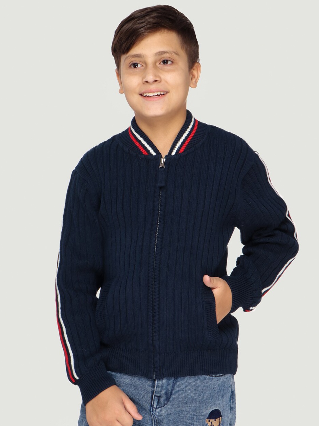 

LASNAK Boys Navy Blue & Red Cotton Pullover Sweater