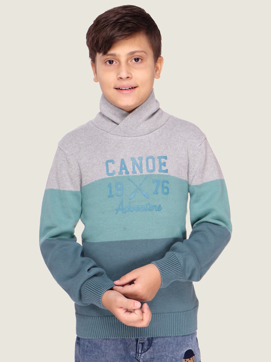 

LASNAK Boys Grey & Blue Colourblocked Cotton Pullover Sweater