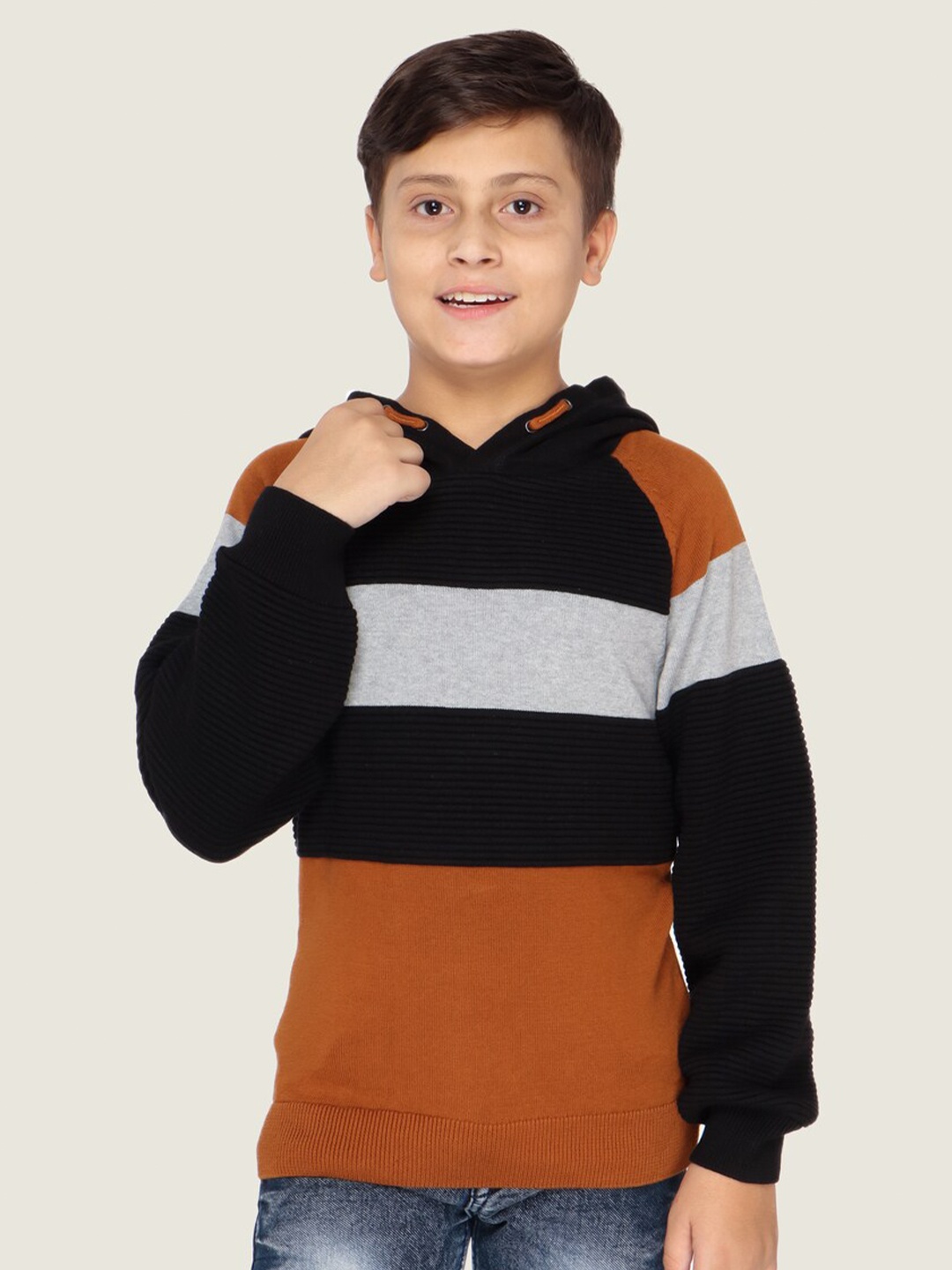 

LASNAK Boys Mustard & Grey Colourblocked Cotton Pullover Sweater