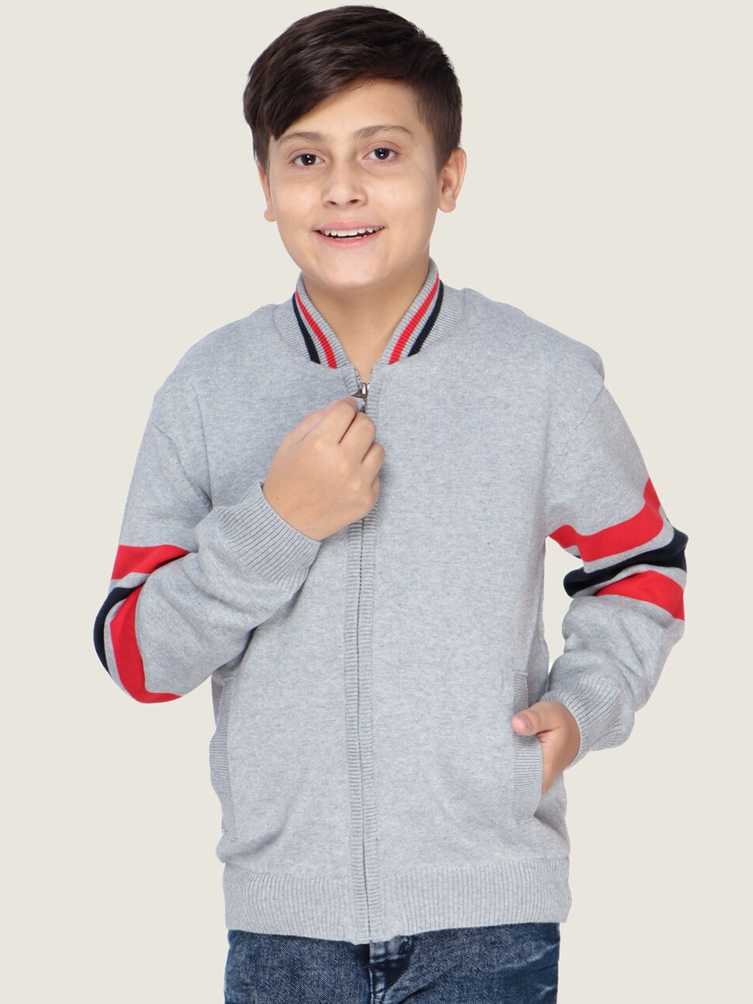 

LASNAK Boys Grey & Red Cotton Pullover Sweater