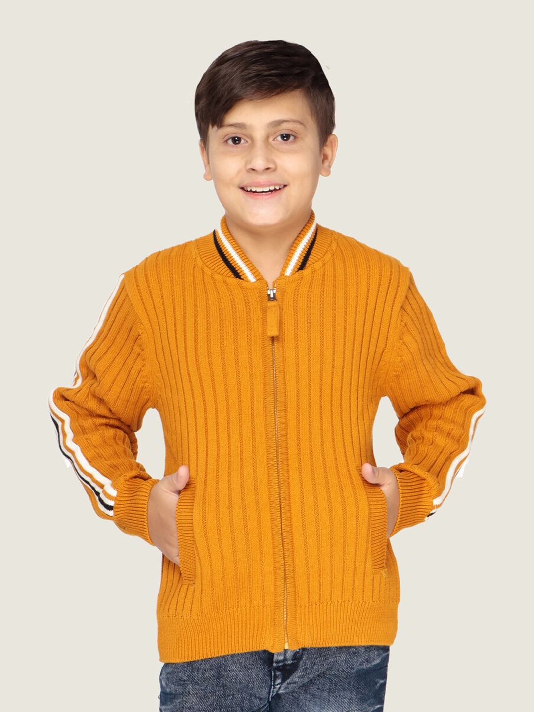 

LASNAK Boys Mustard Ribbed Cotton Pullover Sweater