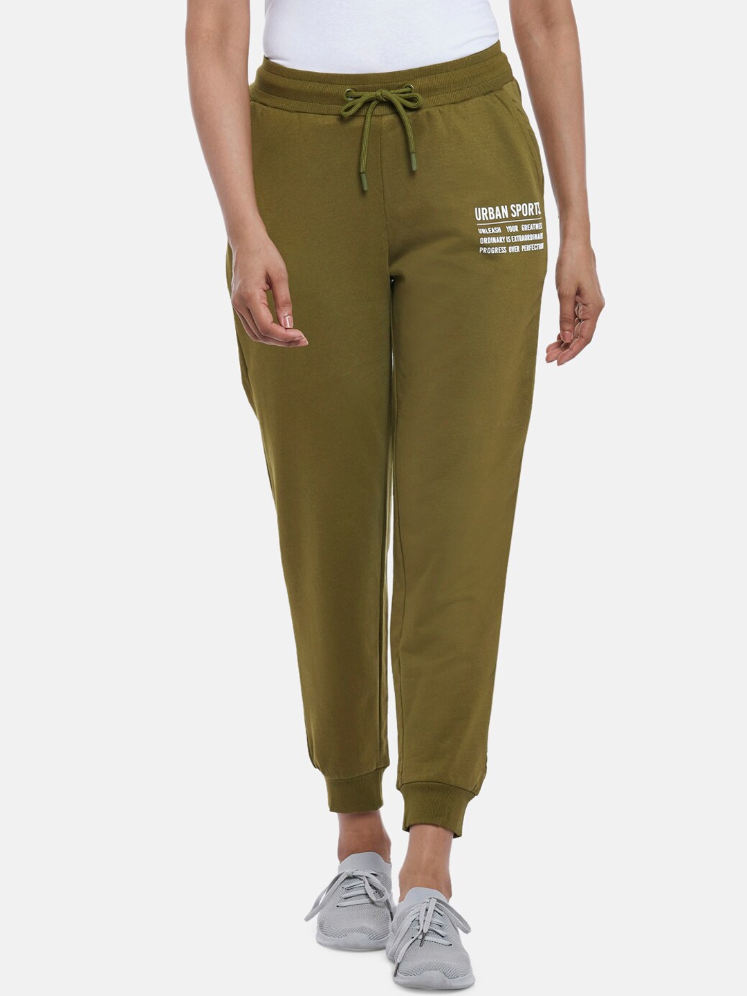 

Ajile by Pantaloons Women Olive-Green Solid Cotton Jogger